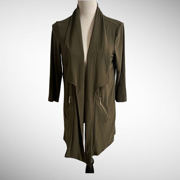 Nina Leonard Green Miracle Matte Jersey Open Front Duster/Jacket Size Medium - Picture 1 of 9